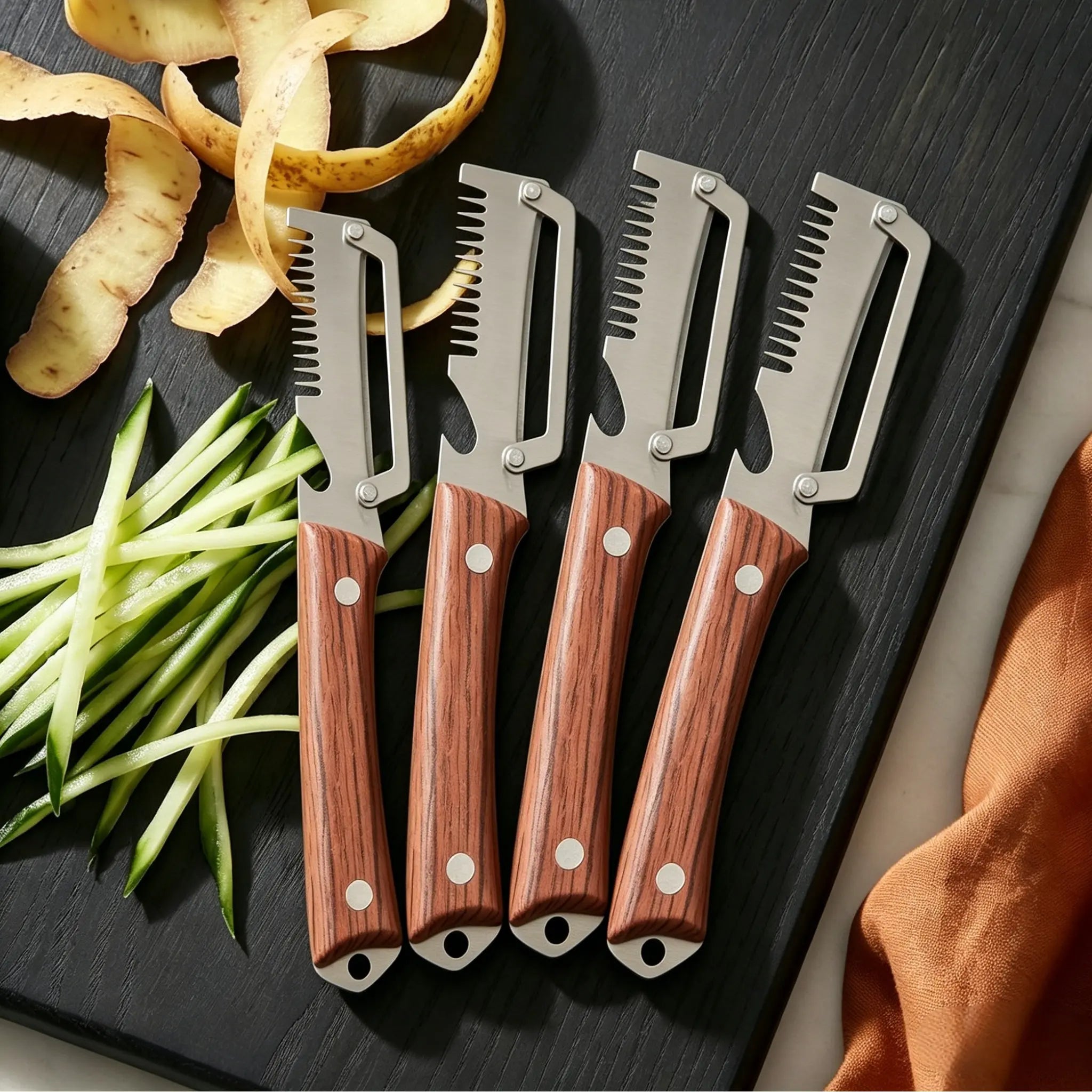 Transform Your Cooking Experience with the 2-Piece Premium 3-in-1 Kitchen Peeler – Heavy Duty Stainless Steel Multi-Tool with Ultra Sharp Vegetable Peeler, Julienne Shredder, and Convenient Bottle Opener!