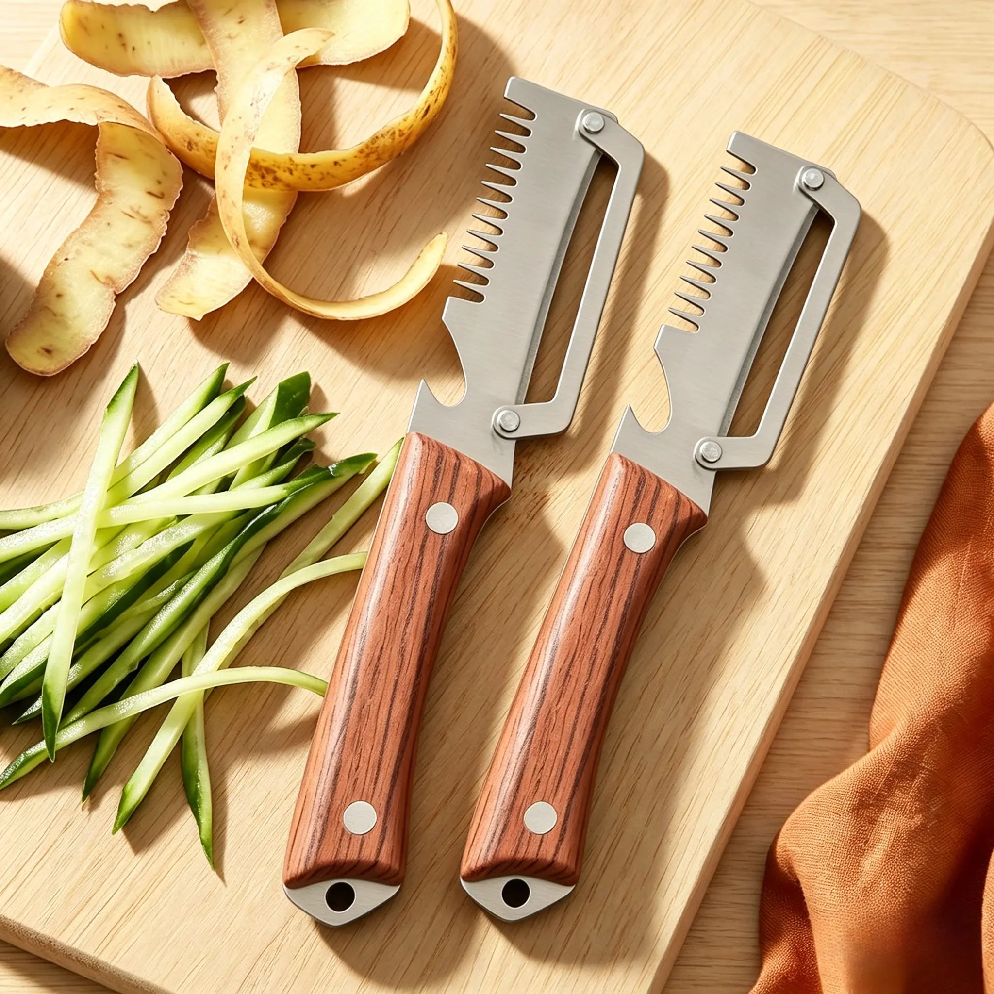 Transform Your Cooking Experience with the 2-Piece Premium 3-in-1 Kitchen Peeler – Heavy Duty Stainless Steel Multi-Tool with Ultra Sharp Vegetable Peeler, Julienne Shredder, and Convenient Bottle Opener!