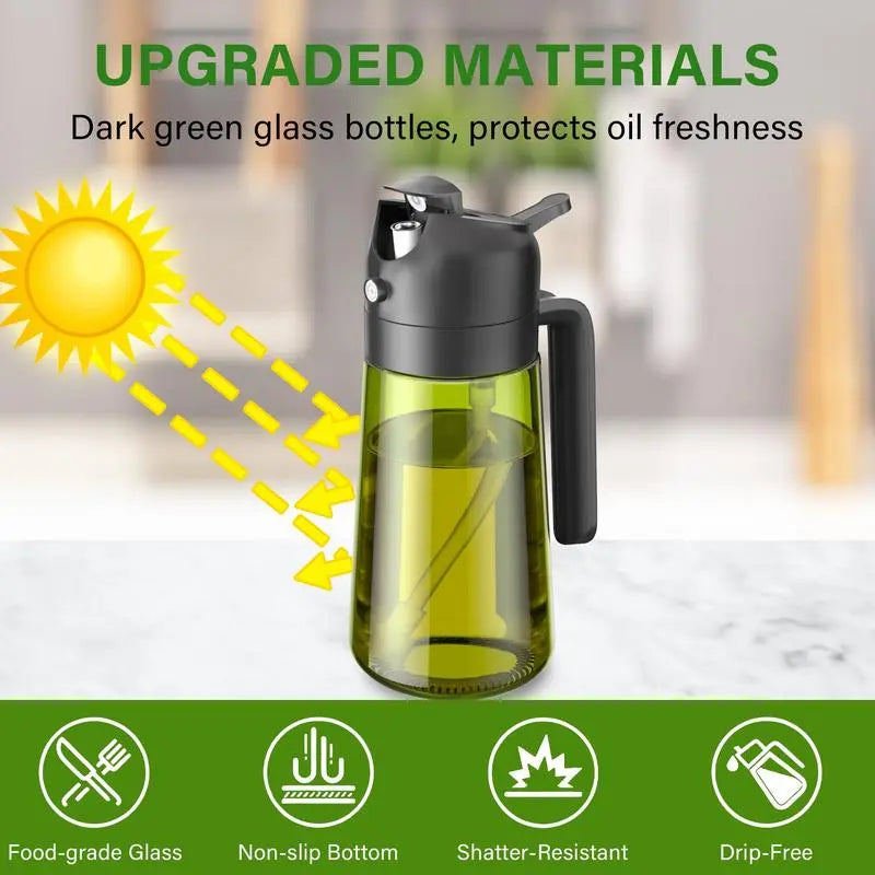 Must-Have Kitchen Essential! 16Oz Light-Blocking Olive Oil Dispenser & Sprayer in Dark Glass – Protects Freshness, Perfect for Air Fryer, Baking, BBQ, and Salads. 2-In-1 Healthy Cooking Tool for Effortless Control and Mess-Free Pouring! Utensils