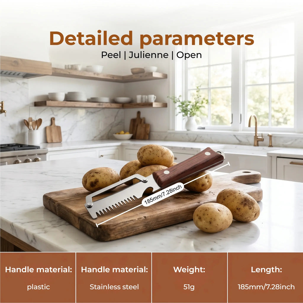 Transform Your Cooking Experience with the 2-Piece Premium 3-in-1 Kitchen Peeler – Heavy Duty Stainless Steel Multi-Tool with Ultra Sharp Vegetable Peeler, Julienne Shredder, and Convenient Bottle Opener!