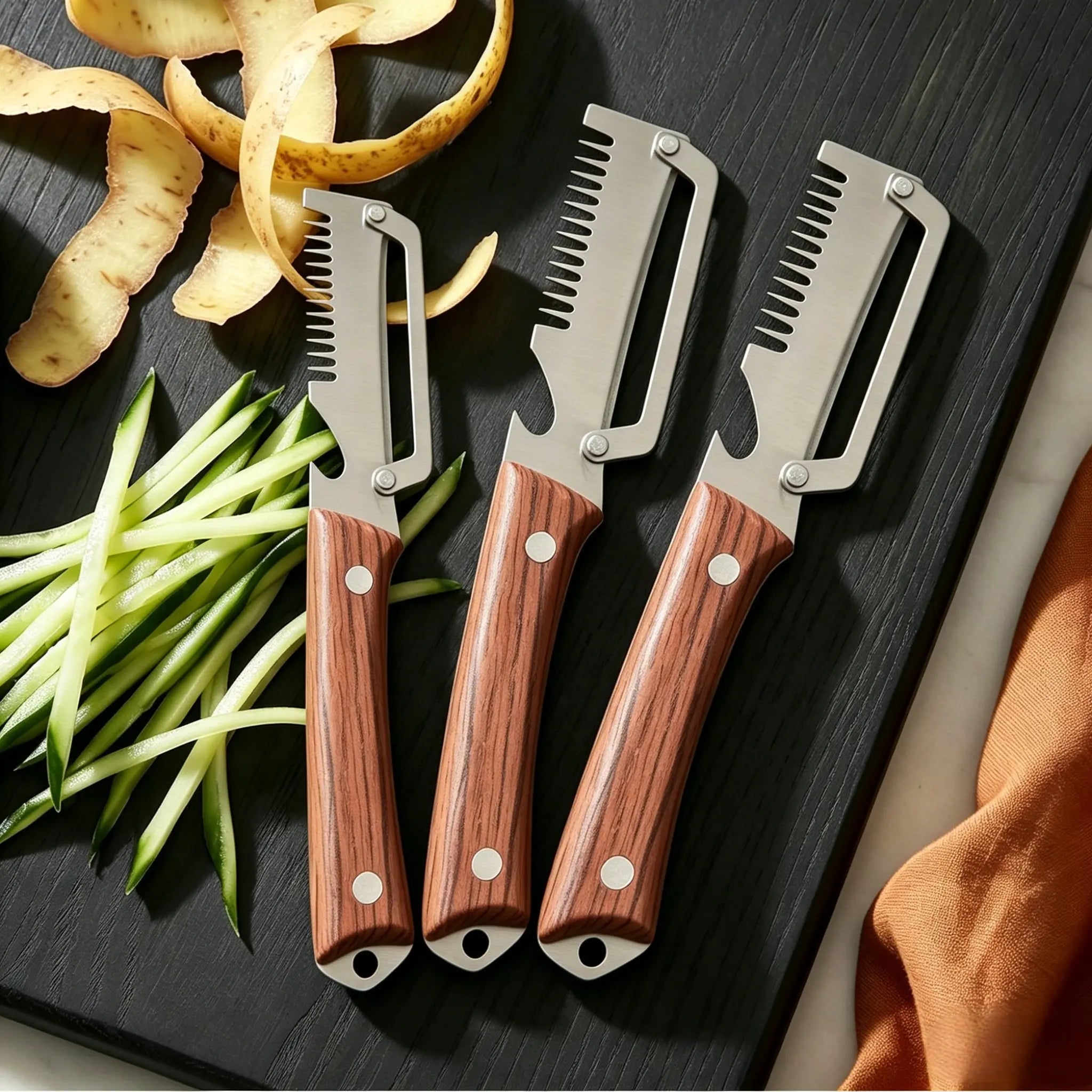 Transform Your Cooking Experience with the 2-Piece Premium 3-in-1 Kitchen Peeler – Heavy Duty Stainless Steel Multi-Tool with Ultra Sharp Vegetable Peeler, Julienne Shredder, and Convenient Bottle Opener!